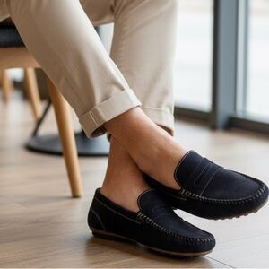 Geox Respira Navy Blue Italian Suede Round Toe Slip-On Loafers Size EU 43.5